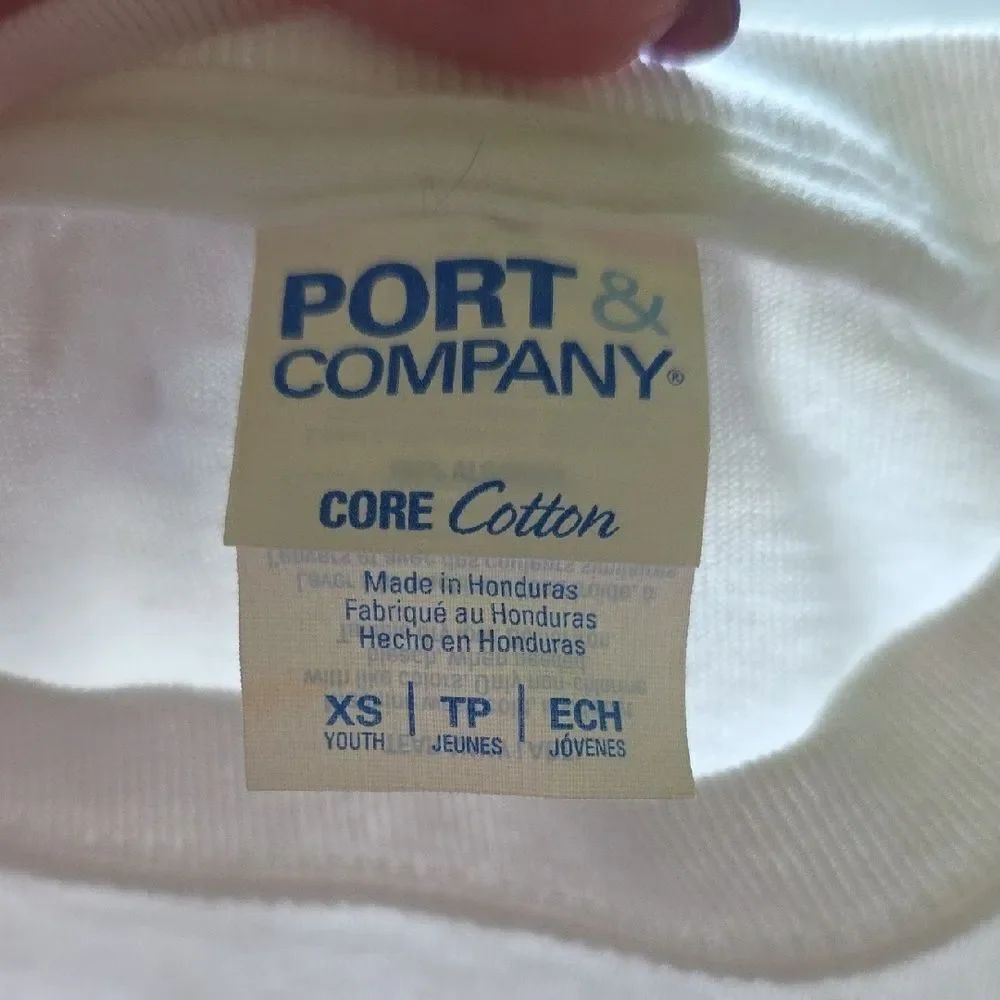 Port and Company Kids' White Long Sleeve Tee with Leopard Print - Picture 2 of 4